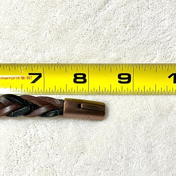 Men's Black and Brown Braided Leather with Rose Gold Clasp Bracelet - NIP - Picture 7 of 9